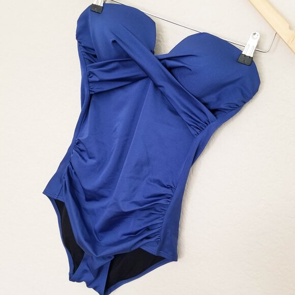 CALVIN KLEIN Women's 8 Blue Tummy Control Split-Cup Bandeau One Piece Swimsuit - Picture 6 of 16